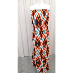 CHORD Dress Strapless Maxi Geometric Multicolor Large